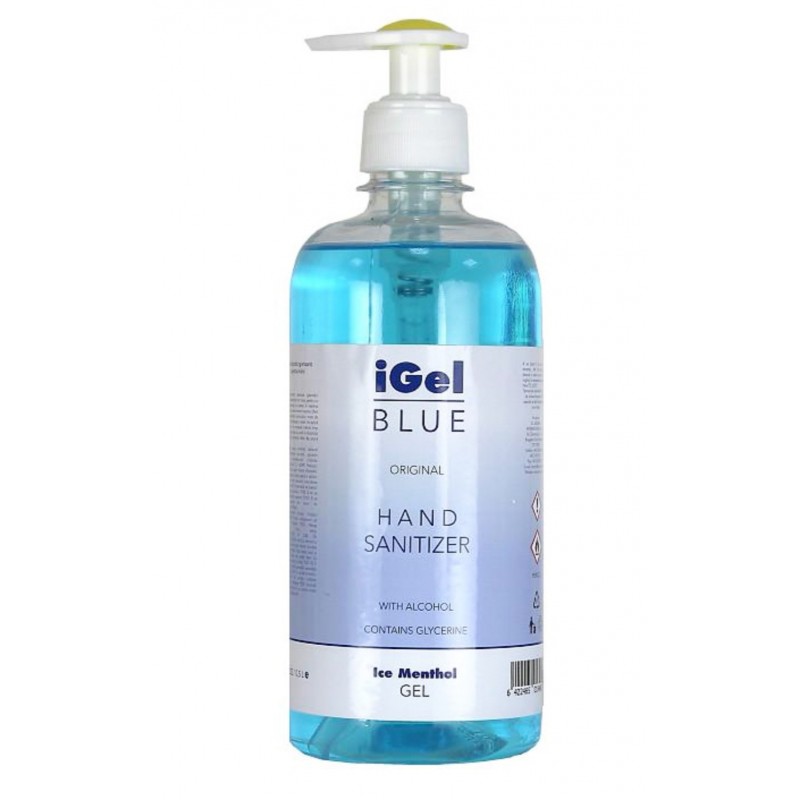 iGel Blue gel antibacterian pentru maini, flacon 500 ml, cu pompita