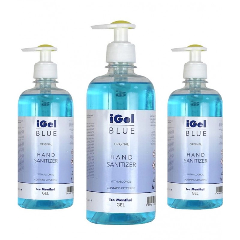 iGel Blue gel antibacterian pentru maini, flacon 500 ml, cu pompita
