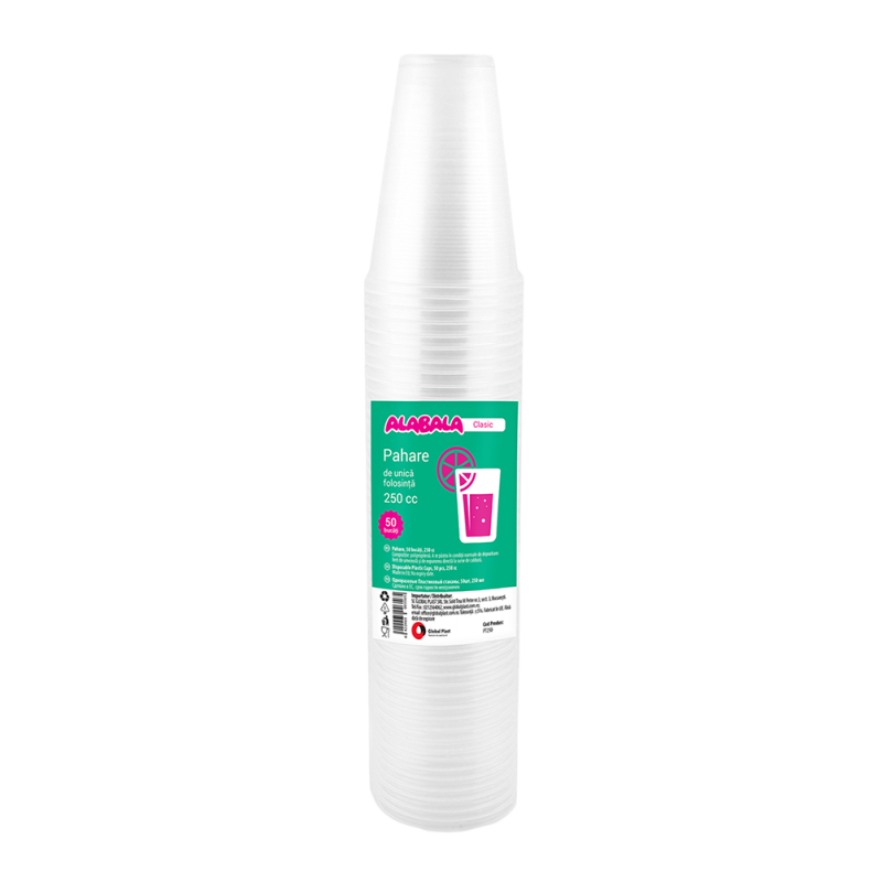 Pahare unică folosință transparente, 250cc,50 bucăți/set