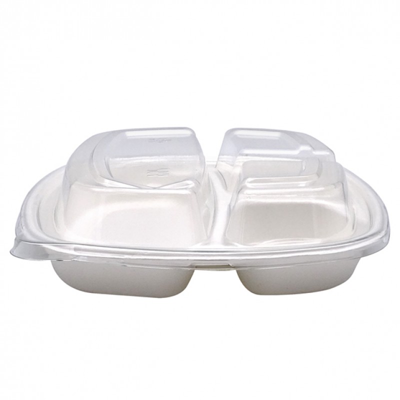 Farfurie pătrată bio 3 compartimente cu capac, 50 buc/set